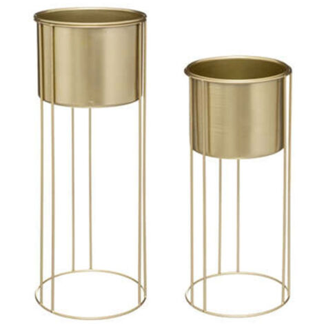 Atmosphera – Lot de 2 cache-pots sur pied 58cm – Fer doré – Dimensions 21,5 x 58cm et 18,5 x 41,5cm – Pour décoration intérieure