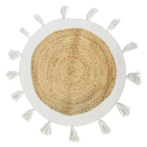 Tapis Rond en Jute "Pompons" 80cm Blanc (1/2)