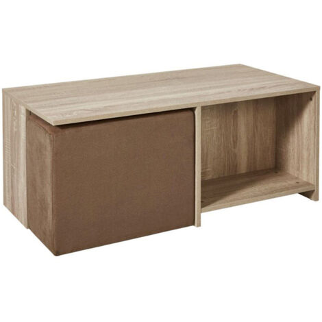Pouf en tissu et bois avec rangement
