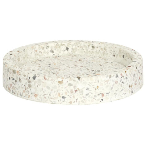Paris Prix – Vide-poche en ciment 'Terrazzo' rond 12cm – Couleur blanc – Dimensions D. 12 x H. 2 cm – Solution de rangement élégante