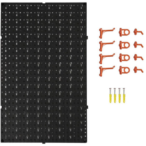 Paris Prix – Panneau mural de rangement pour outils 48cm – Fixation murale incluse – 12 accessoires d'accroche fournis – Polypropylène noir