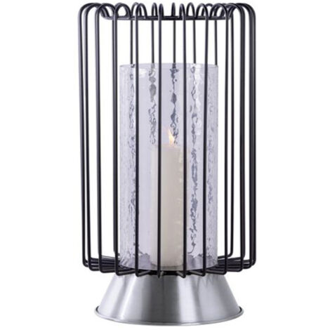 Bougeoir Rond Déco "Malibu" 40cm Noir & Argent (1/4)