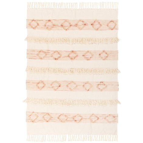 Plaid Tissé à la Main "Bohist" 130x170cm Rose & Crème (1/5)