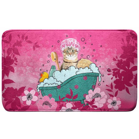 Tapis de Salle de Bain "Chatibulle" 45x75cm Rose