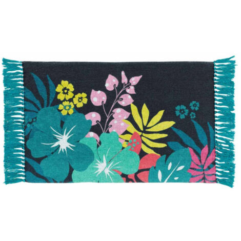 Tapis Imprimé à Franges "Hawaï" 50x80cm Bleu (1/3)