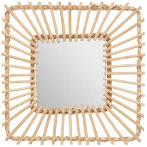 Miroir Mural Design "Rotin Carré" 40cm Beige (1/3)
