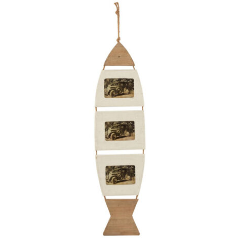 Cadre Suspendu 3 Photos "Poisson" 10x15cm Blanc & Beige