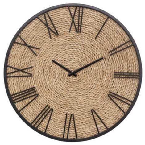 Atmosphera – Horloge murale déco en paille 50cm beige – Forme ronde – Épaisseur 3,5cm – Mouvement silencieux – Pour intérieur moderne (1/2)