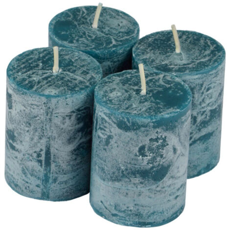 Lot de 4 Bougies Pilier "Rustique" 5cm Bleu Paon (1/2)