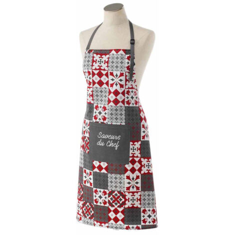 Tablier de Cuisine "Credence" 84cm Gris & Rouge (1/4)