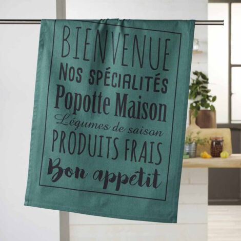 Torchon de Cuisine Imprimé "Popote" 50x70cm Émeraude