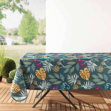 Paris Prix – Nappe toile cirée 140x300cm turquoise – Imperméable – Finition biais – Pour 10/12 couverts – Motif imprimé chic