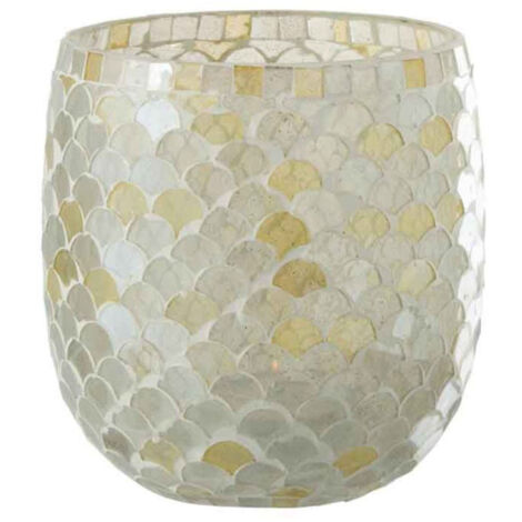 Photophore Design "Mosaïque" 16cm Blanc & Jaune (1/3)