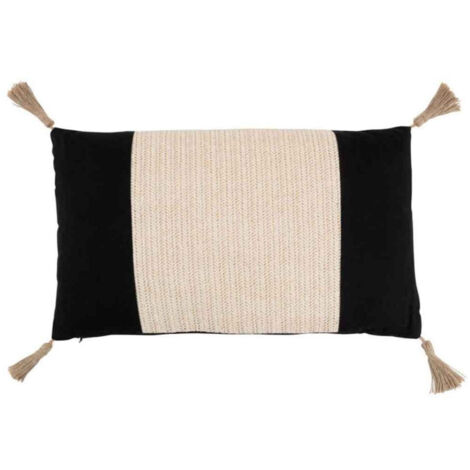 Coussin Déco "Tissage" 30x50cm Noir & Beige (1/3)