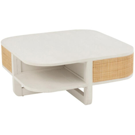 Table Basse en Rotin "Molly" 85cm Blanc & Beige (1/5)