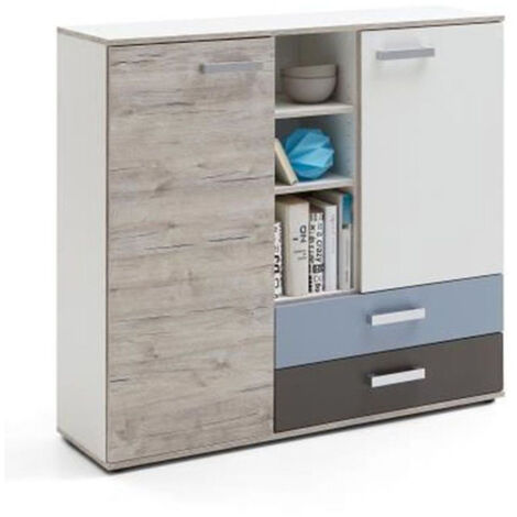 Commode 2 Portes & 2 Tiroirs "Anoya" 116cm Chêne (1/3)