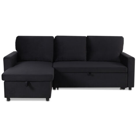 Canapé d'Angle Gauche Convertible "Minera" 215cm Noir (1/5)