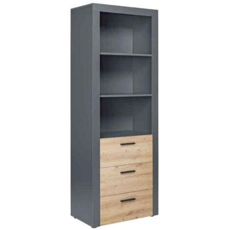Étagère 3 Niveaux & 3 Tiroirs "Magnisa" 190cm Chêne & Gris (1/5)