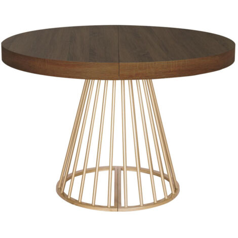 Paris Prix – Table de salle à manger extensible ronde 110-260cm – MDF et métal – Naturel moderne – Convient pour 12 couverts – À monter soi-même (1/2)