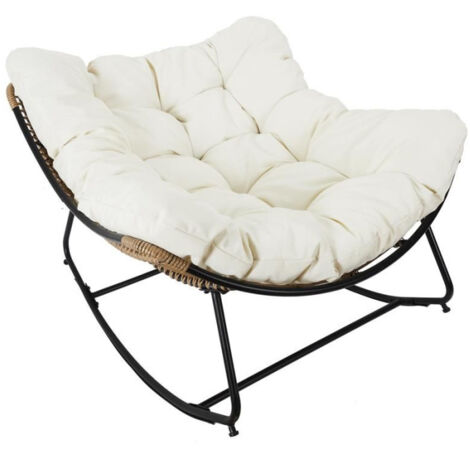Paris Prix – Fauteuil à bascule en acier et polyéthylène – Coussin 100% polyester – Hauteur d'assise 58cm – Dimensions 114x96x73cm – Couleur beige