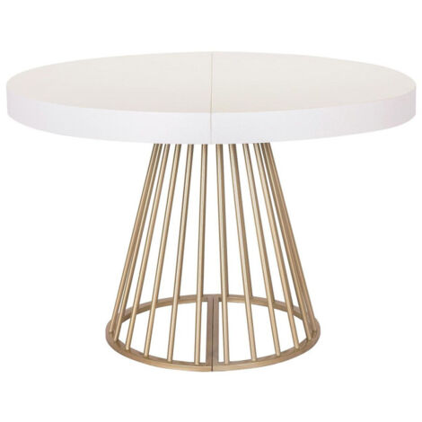 Paris Prix – Table de repas extensible ronde 110-260cm – MDF et métal – Blanc – Convient pour 12 couverts – Naturel et moderne
