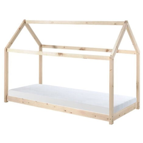 Lit Enfant & Matelas "Cabane" 90x200cm Naturel