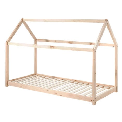 Lit Enfant & Matelas "Cabane" 90x200cm Naturel