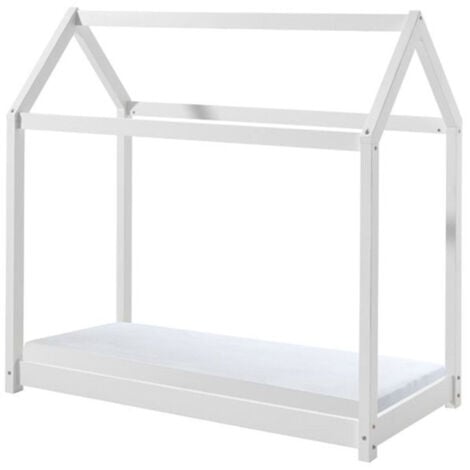 Lit Enfant & Matelas "Cabane" 70x140cm Blanc