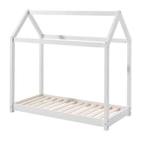 Lit Enfant & Matelas "Cabane" 70x140cm Blanc