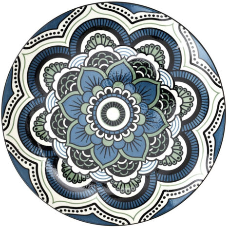 Lot de 6 Assiettes Plates "Mandala" 26cm Bleu (1/4)