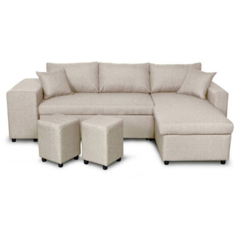 Canapé d'angle réversible fixe 4 places tissu beige canapé d'angle beige