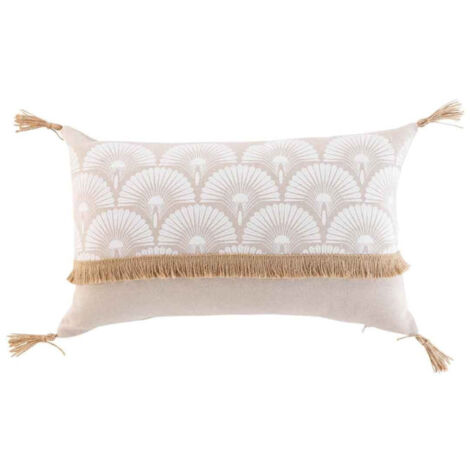 Coussin Déco Imprimé "Bahina" 30x50cm Beige & Blanc