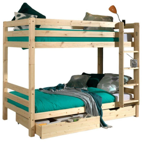 Pack - Lit Superposé Enfant & 2 Tiroirs "Pino" 90x200cm Naturel (1/5)