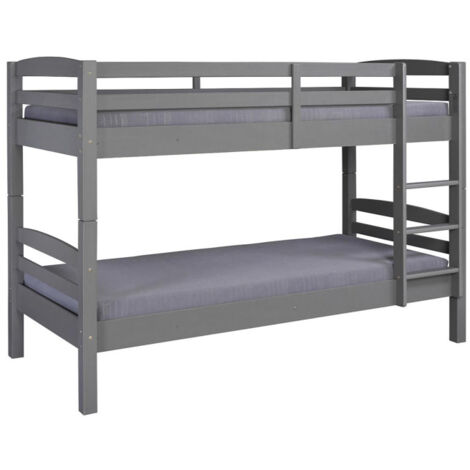 Lit Superposé Enfant 3 Places 90x200cm Lit Triple Lit Simple Bois Avec Table De Chevet Tiroirs Echelle De Rangement Gris