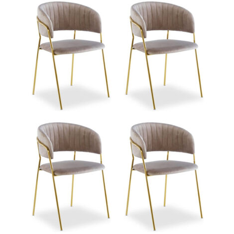 Lot de 4 Chaises en Velours "Batora" 79cm Taupe (1/5)