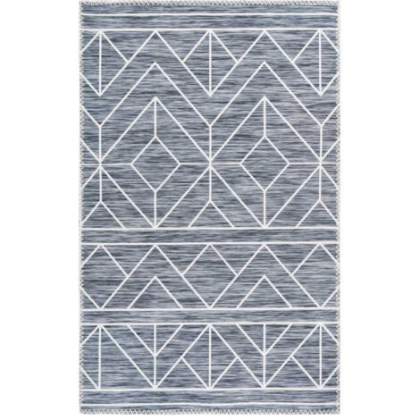 Tapis Tissé Imprimé à Poils Plats "Maya II" Anthracite 120 x 180 cm (1/4)