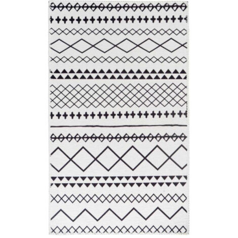 Tapis Tissé Imprimé à Poils Plats "Maya IV" Blanc & Noir 200 x 290 cm (1/4)