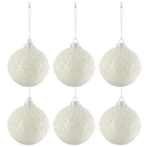 Lot de 6 Boules de Noël "Givre Brillant" 8cm Blanc (1/2)