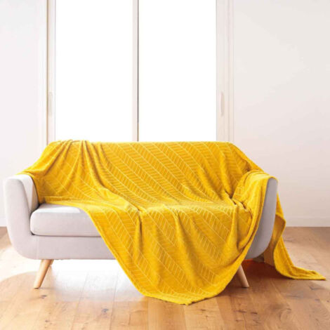 Plaid Flanelle Uni "Arya" 180x220cm Jaune (1/4)