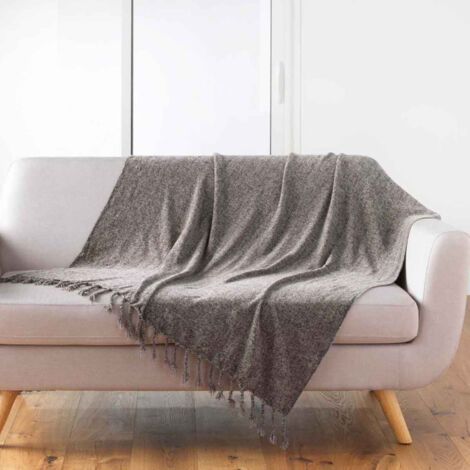 Plaid à Franges Uni "Mélissa" 125x150cm Taupe (1/4)