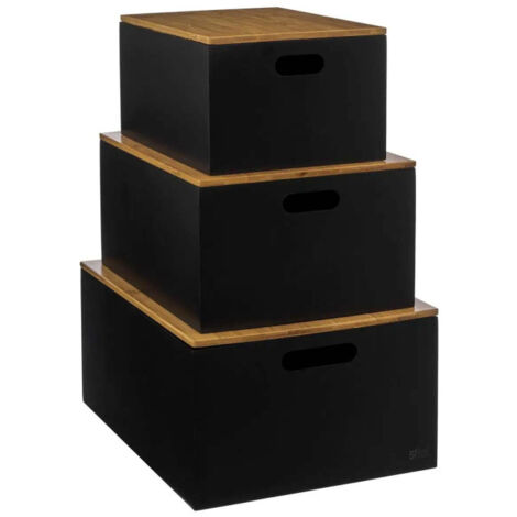 Lot de 3 Boîtes de Rangement "Bava" 34cm Noir (1/5)