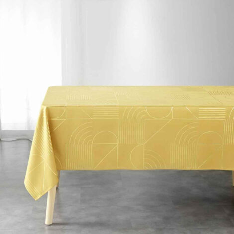 Grande Nappe Rectangulaire Coton Jaune – Motif Arabesques – 150x250 Cm