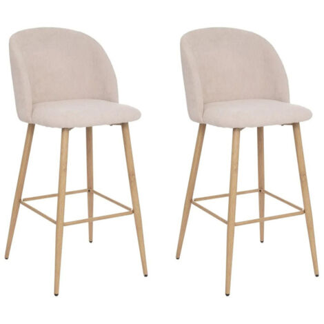 Atmosphera – Lot de 2 chaises de bar 106cm – Tissu beige lin – Hauteur d'assise 77cm – Repose-pieds 30cm – Design contemporain