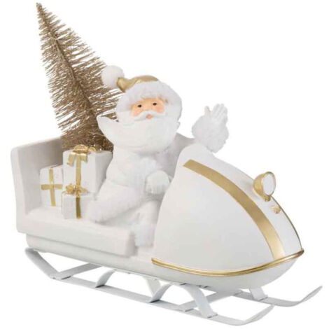 Père Noël Déco "Traîneau" 31cm Blanc & Or (1/3)