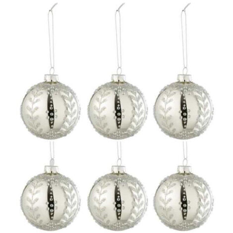 Lot de 6 Boules de Noël "Feuilles Paillettes" 8cm Argent (1/2)