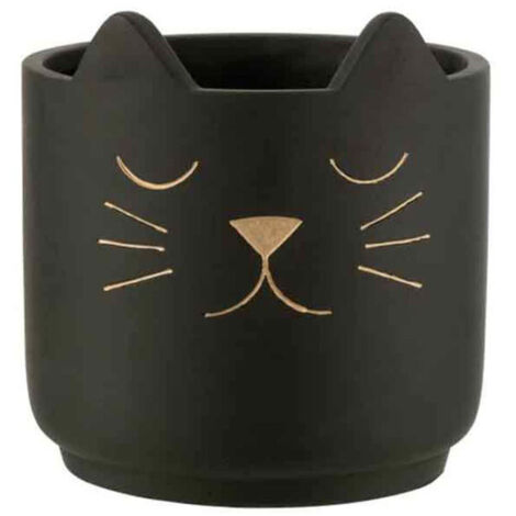 Cache-Pot en Céramique "Chat" 20cm Noir & Or