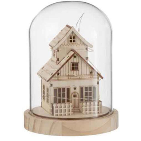 Cloche Déco Led "Maison d'Hiver" 18cm Naturel (1/3)
