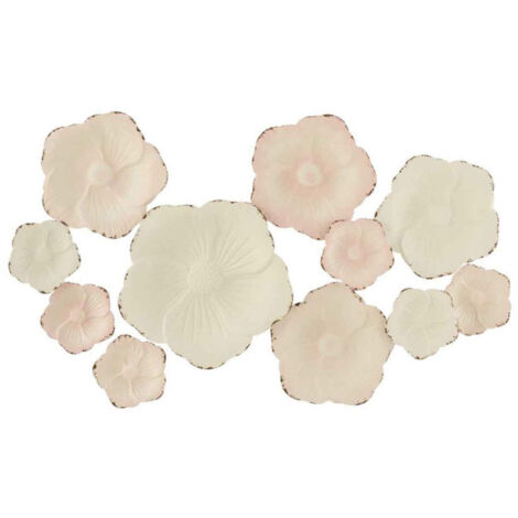 Décoration Murale Métal "Fleurs" 103cm Blanc & Rose