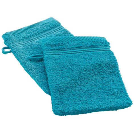 Lot de 2 Gants de Toilette "Tendresse" 15x21cm Bleu Paon (1/4)