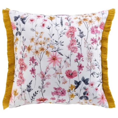 Coussin Déco en Velours "Florabella" 40x40cm Blanc (1/3)